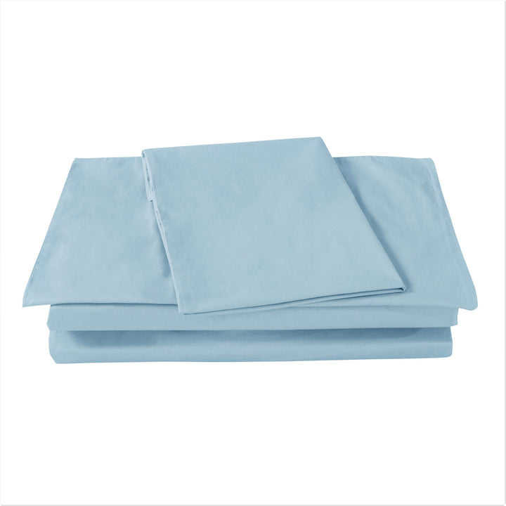 Sea-Foam Baby Blue 100% Cotton Fitted Bed Sheet & Pillow Cases Set