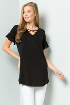 Ruffle Sleeve Criss Cross Tunic