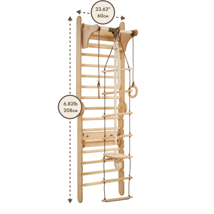 Wooden Swedish Wall Climbing Ladder for Children + Swing Set