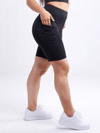 High-Waisted Workout Shorts with Pockets with Criss Cross Design