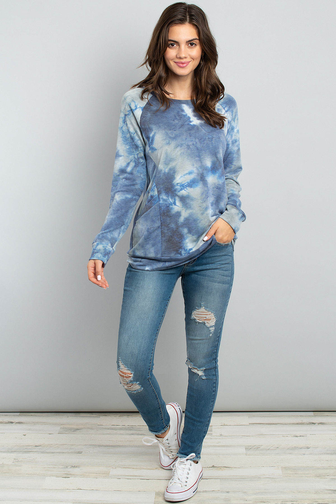 Tie Dye Long Sleeve Top with Kangaroo Pocket