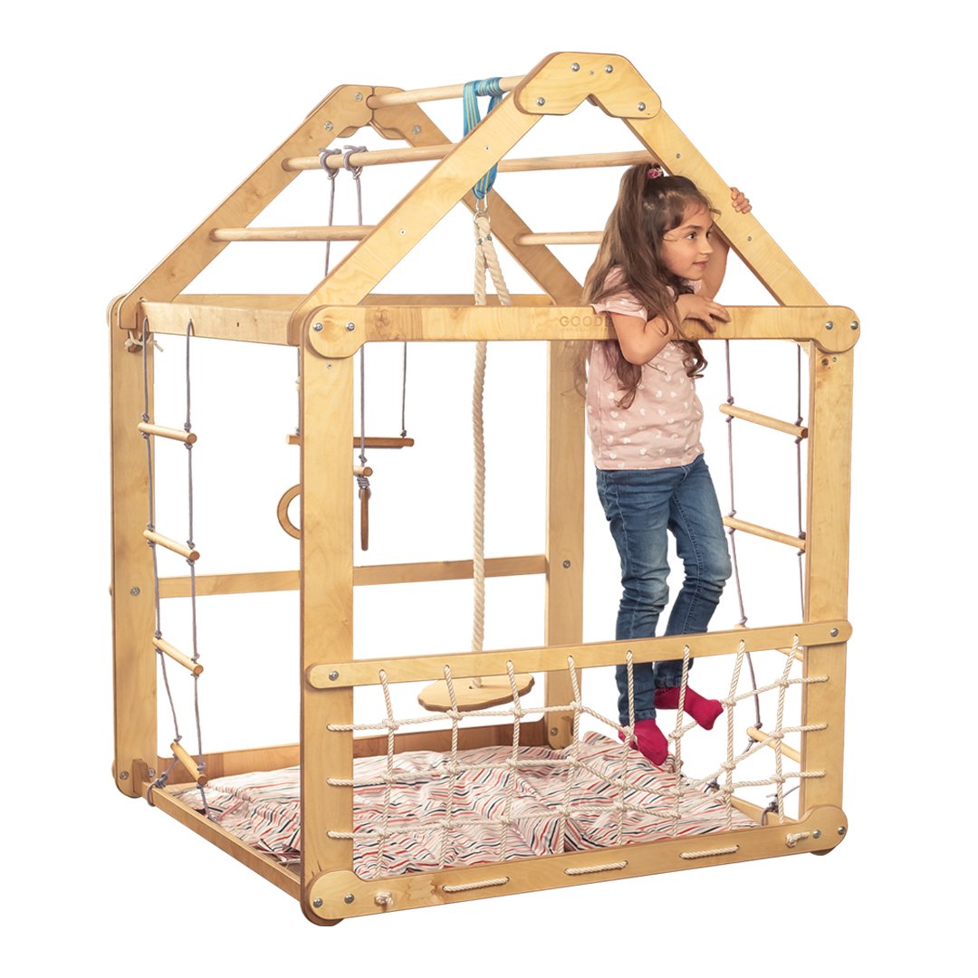 3-in-1 Wooden Playhouse with Swings and Seesaw