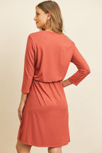 Cinch Waist 3/4 Sleeve Dress