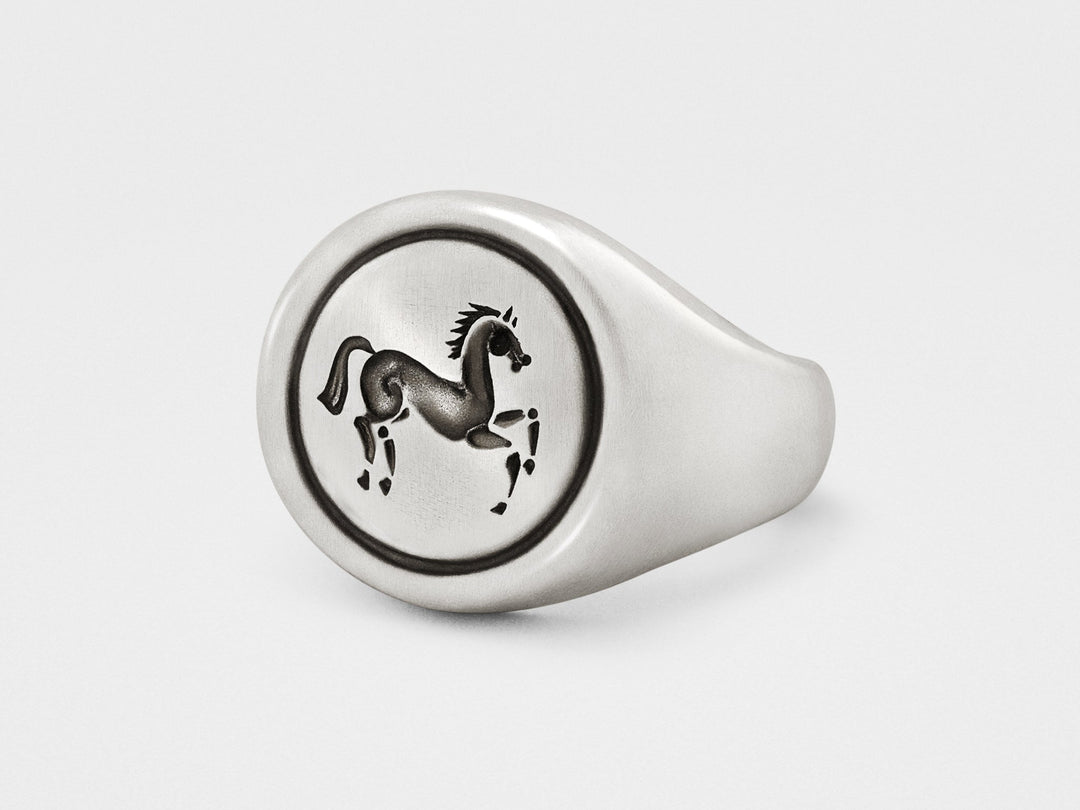 Horse Signet Ring in Sterling Silver