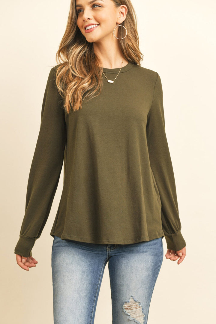 Long Sleeve Round Neck Solid Top