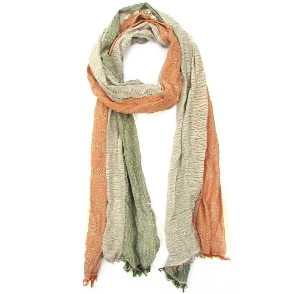 Turkish Cotton Blend Fringed Hobo Scarf Tobacco/Green/White