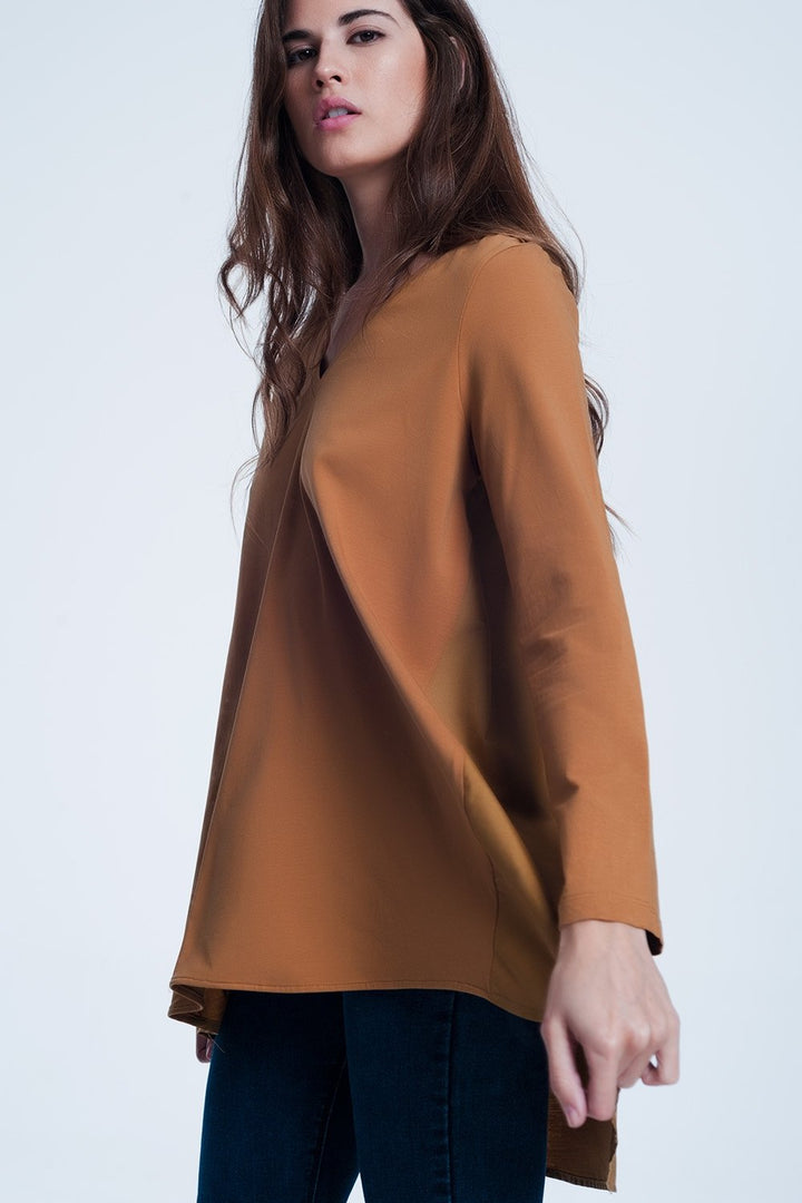 Long  Brown T-Shirt with Long Sleeves