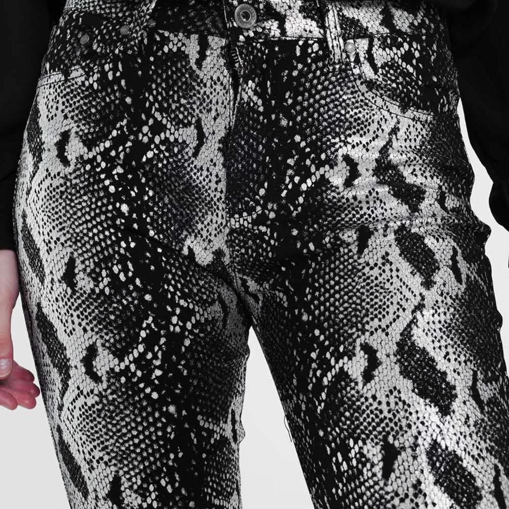 Black Skinny Shiny Printed Pants