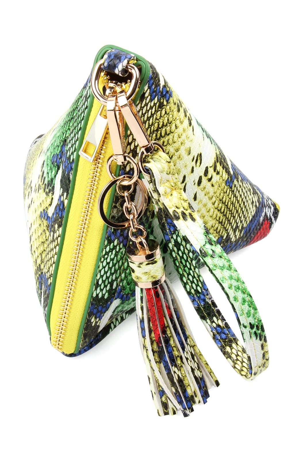 Pyramid Shape Tassel Wristlet Leather Bag