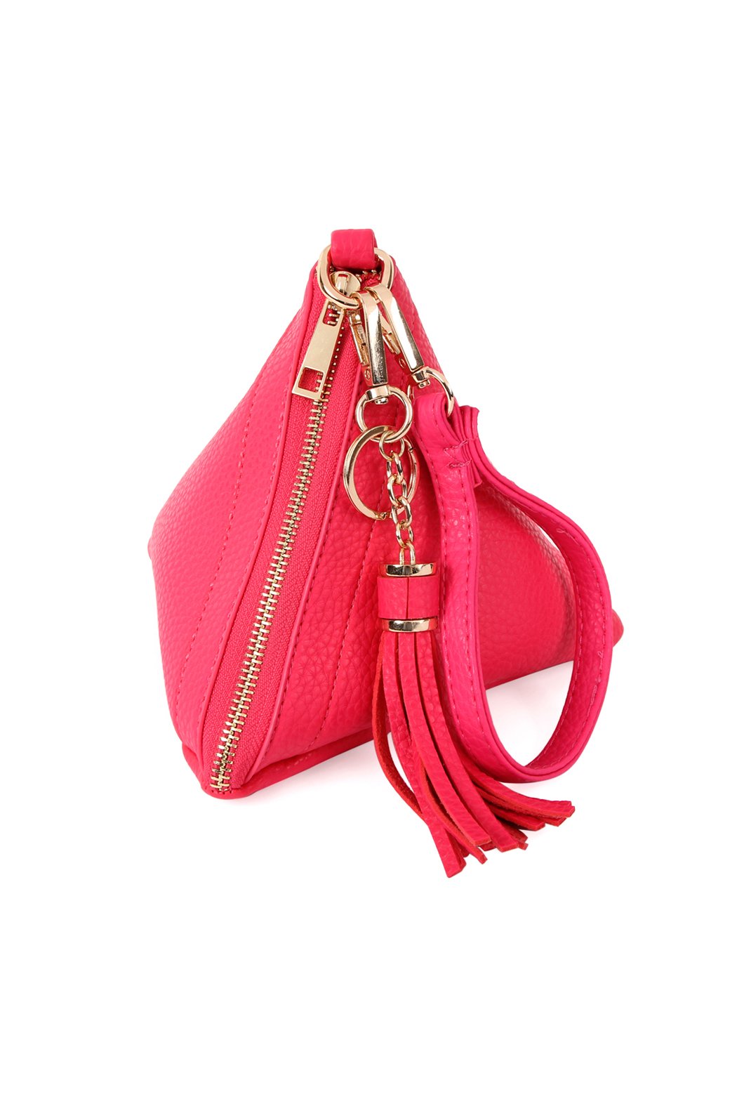 Pyramid Shape Tassel Wristlet Leather Bag