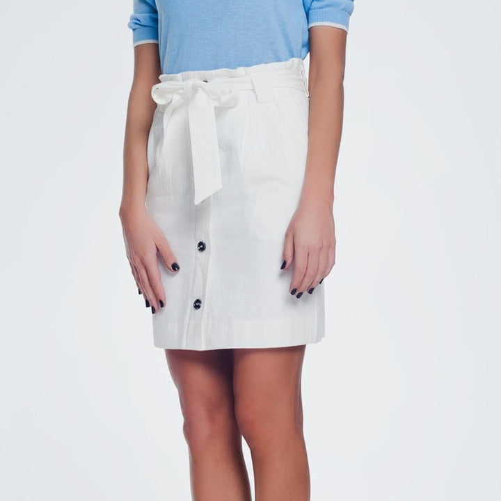 Mini Cream Skirt with Front Buttons