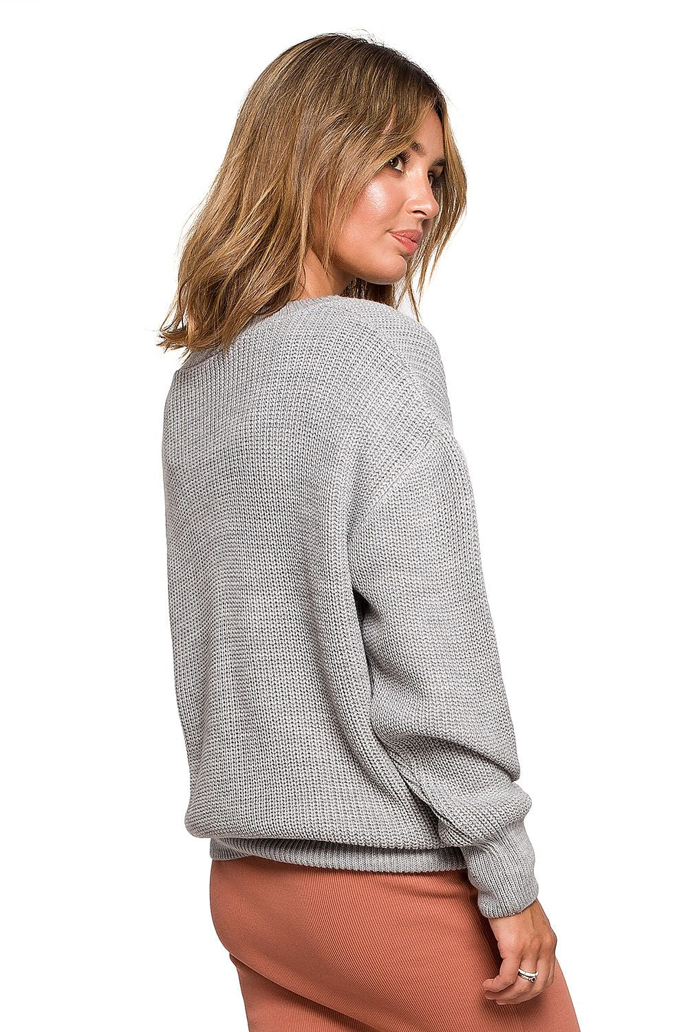 V-Neck Jumper in Light Gray BE Knit