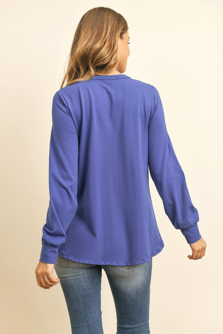 Long Sleeve Round Neck Solid Top