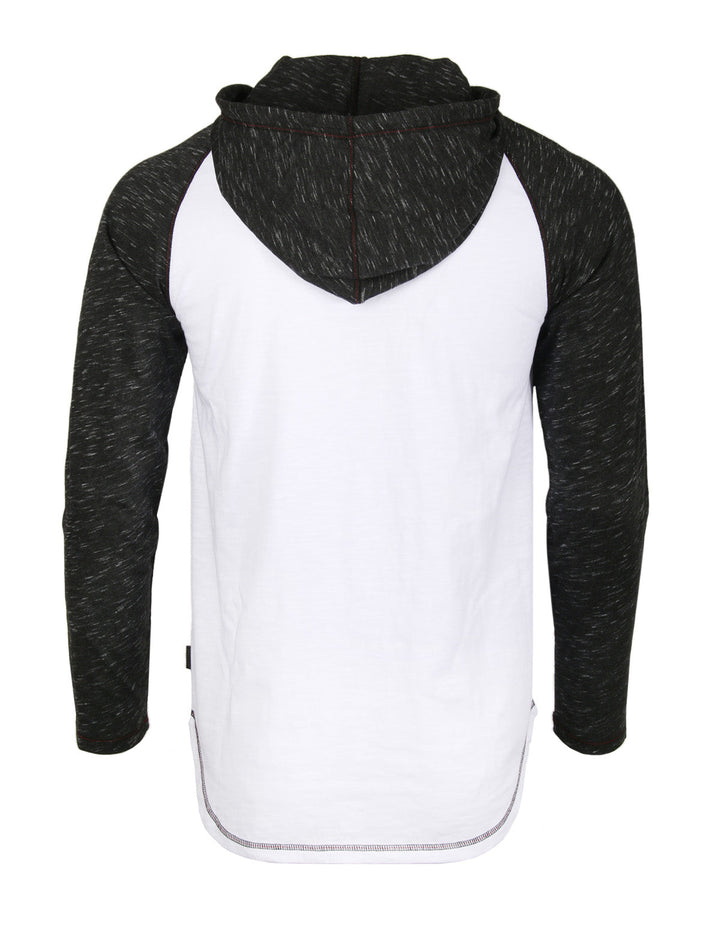 Long Sleeve Raglan Henley Round Bottom Hood T-Shirt