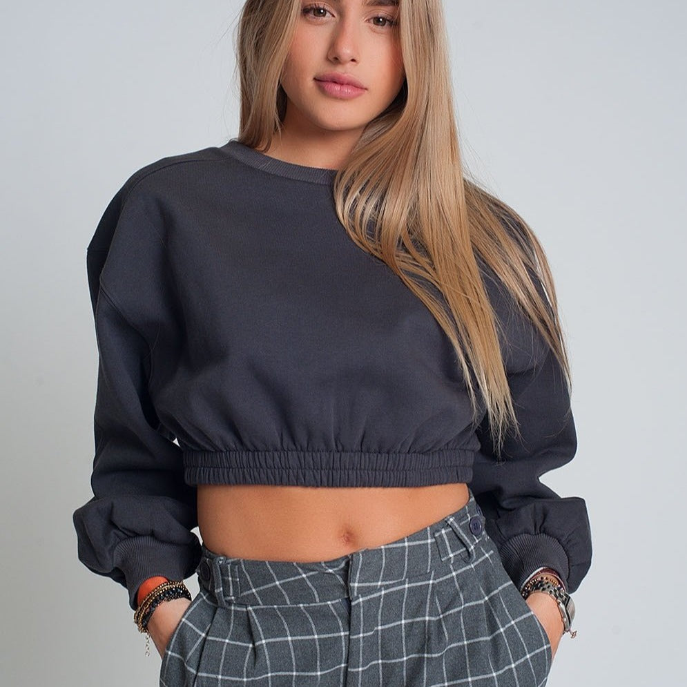 Oversized Cropped Sweatshirt in Dark Grey