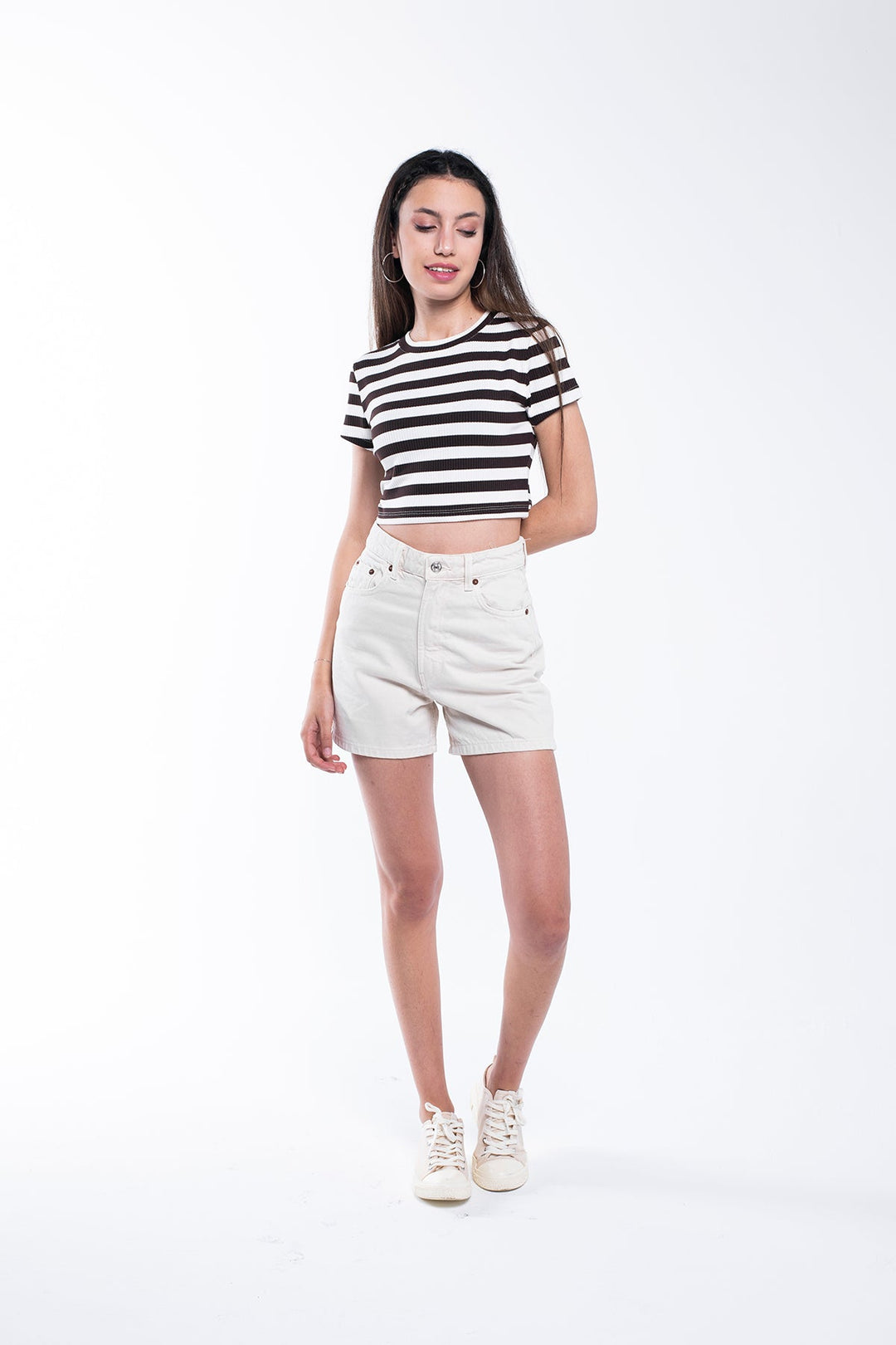 Ribbed Striped Crop T-Shirt