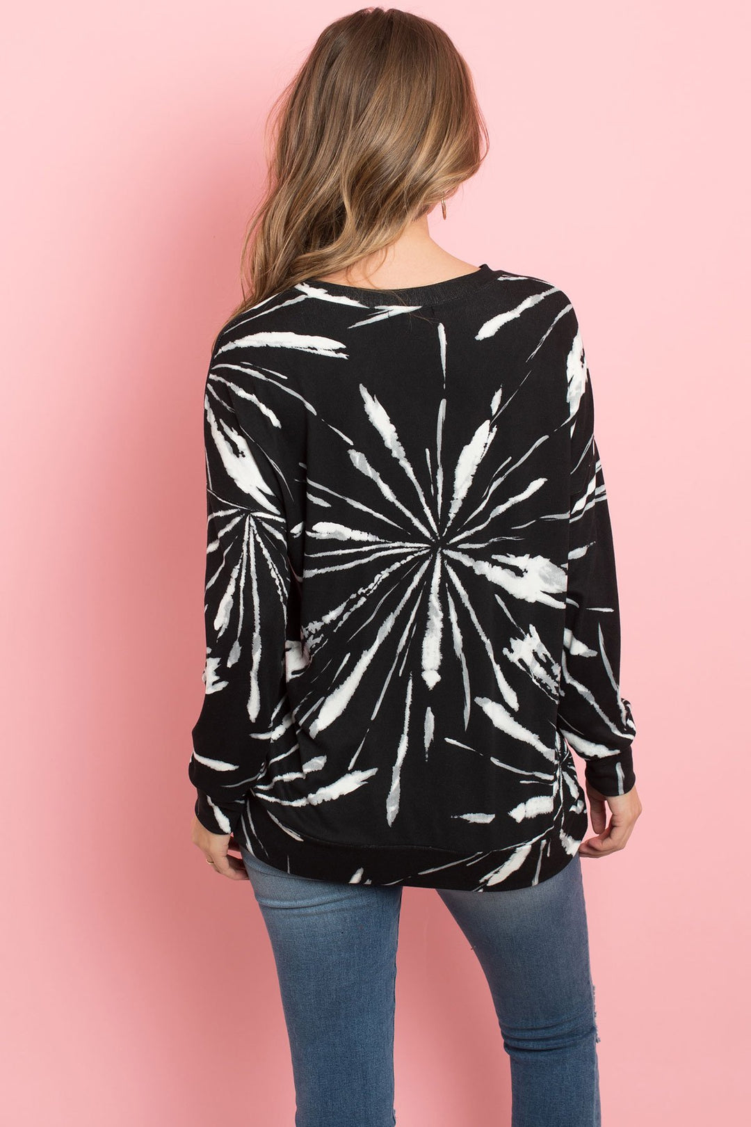 Kangaroo Pocket Tie Dye Long Sleeve Top