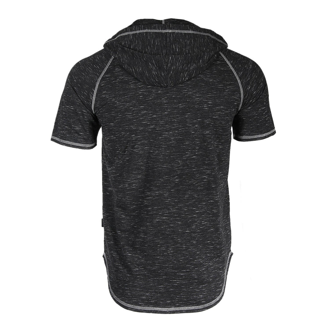 Short Sleeve Raglan Henley Hoodie Round Bottom Semi Longline T-Shirt