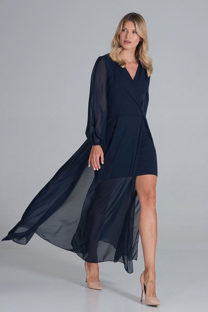 Chiffon Evening Dress in Navy Blue