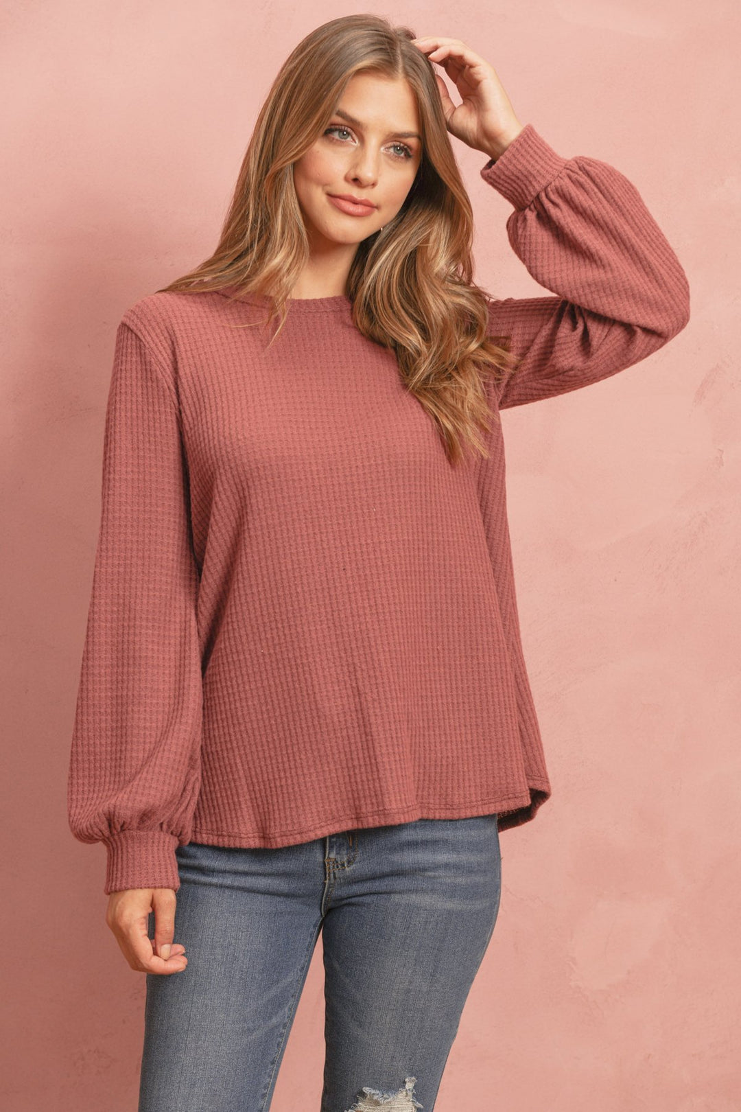 Puff Sleeved Waffle Top