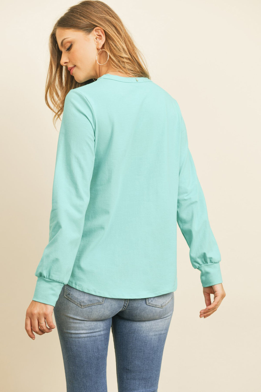 Long Sleeve Round Neck Solid Top