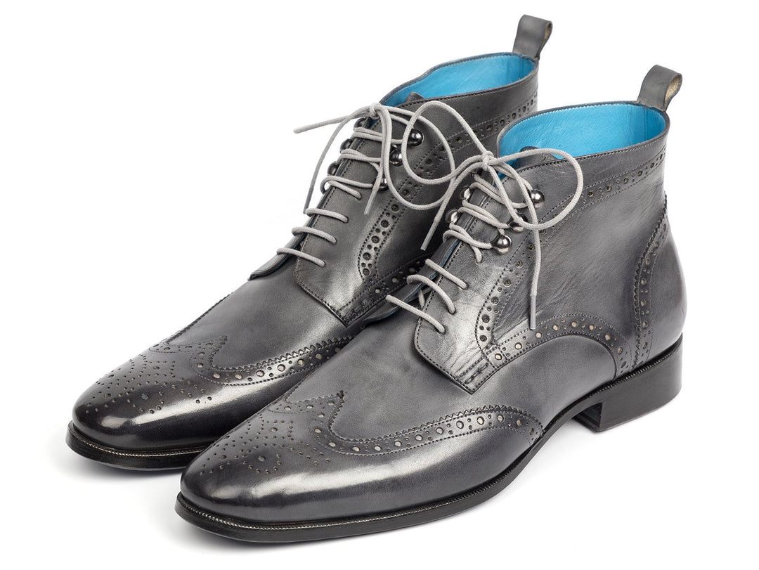 Paul Parkman Wingtip Ankle Boots Gray Hand-Painted