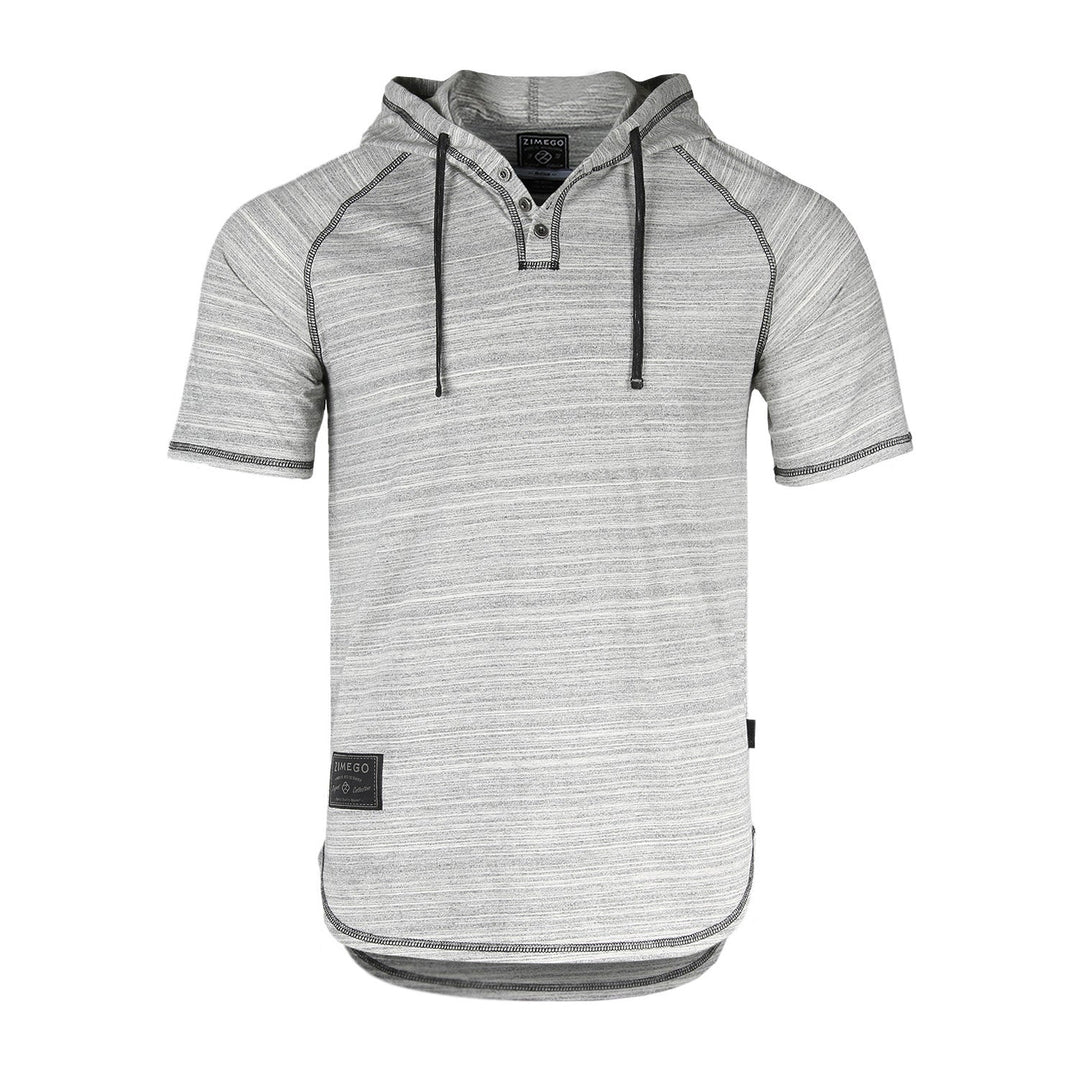 Grey Short Sleeve Raglan Henley Hoodie Round Bottom Semi Longline T-Shirt