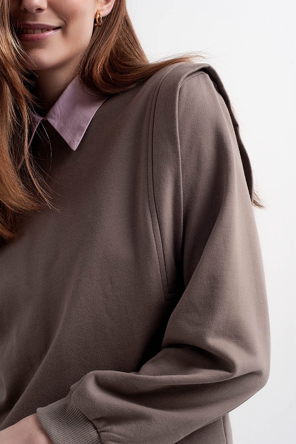 Boyfriend Sweatshirt with Shoulder Details in Gray