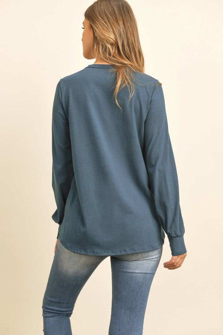 Long Sleeve Round Neck Solid Top