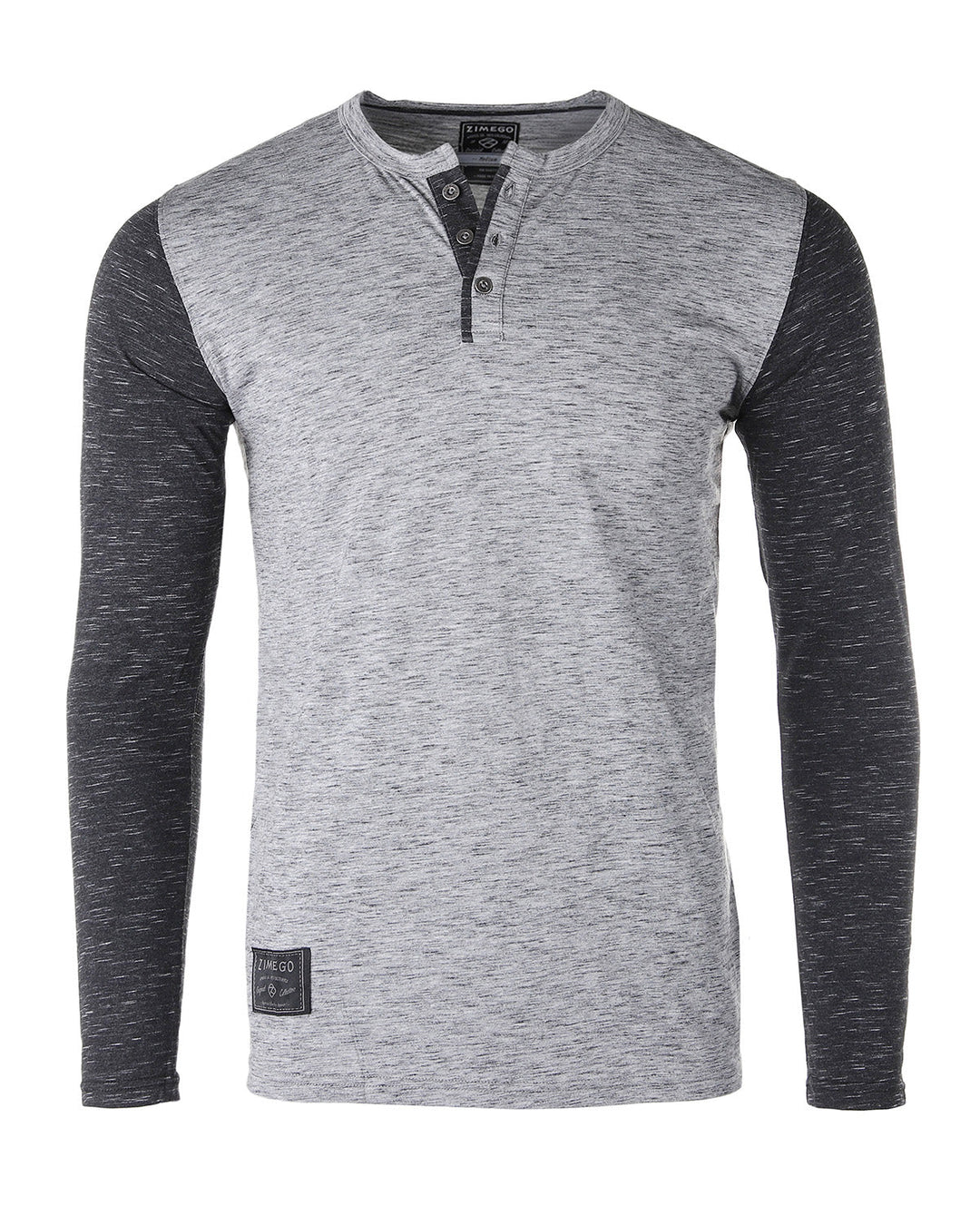 Contrast Grey Long Sleeve Casual Button Up Henley Athletic T Shirt
