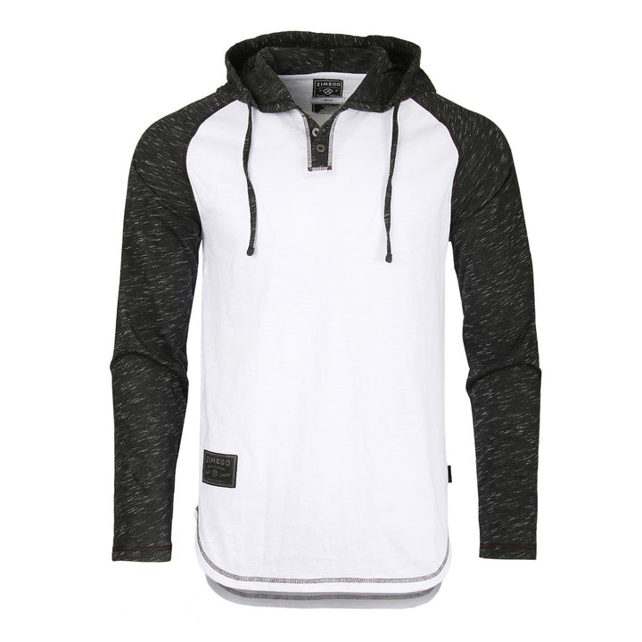 Long Sleeve Raglan Henley Round Bottom Hood T-Shirt