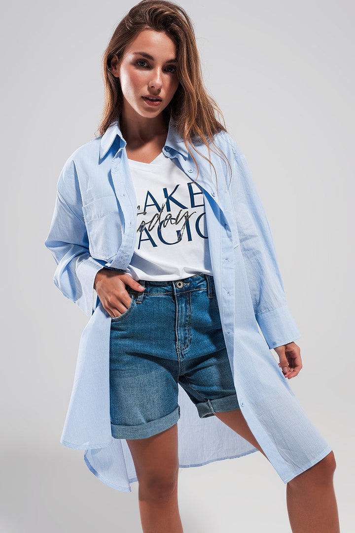 Cotton Oversized Shirt in Light Blue