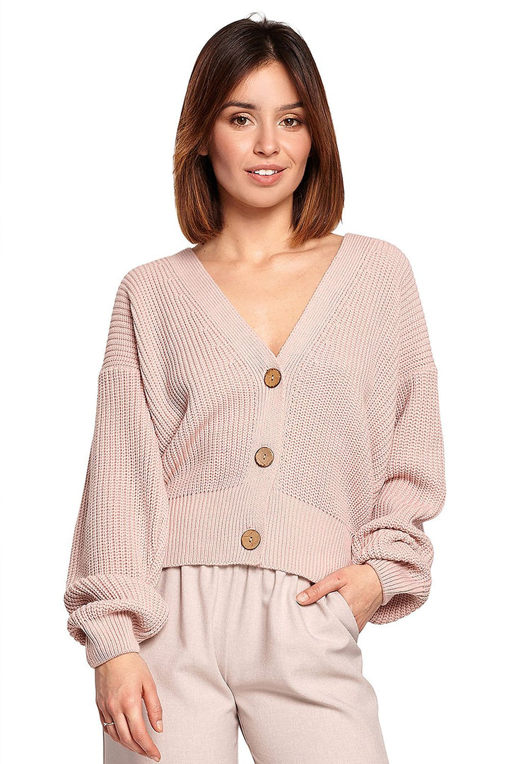 Short Knit Button Cardigan Frozen Pink