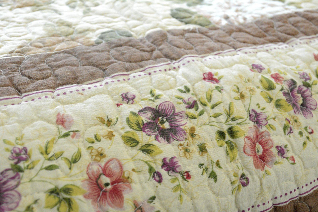 Dusty Roses Garden Floral Patchwork Cotton Quilted Bedspread Set