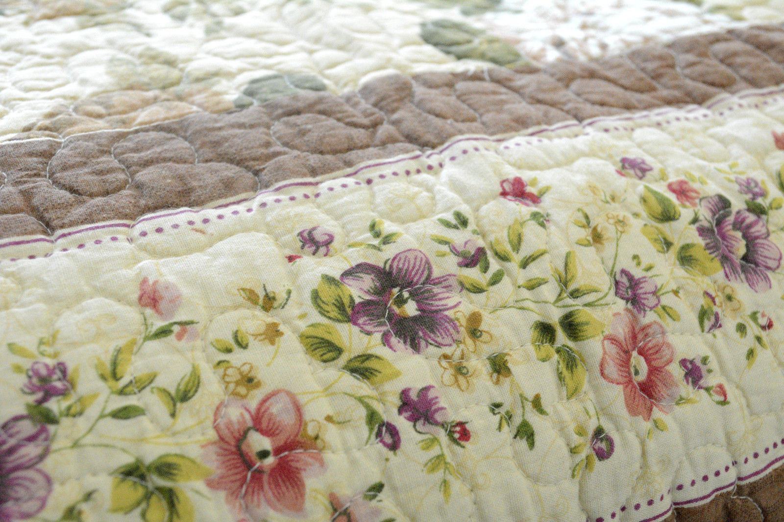 Dusty Roses Garden Floral Patchwork Cotton Quilted Bedspread Set