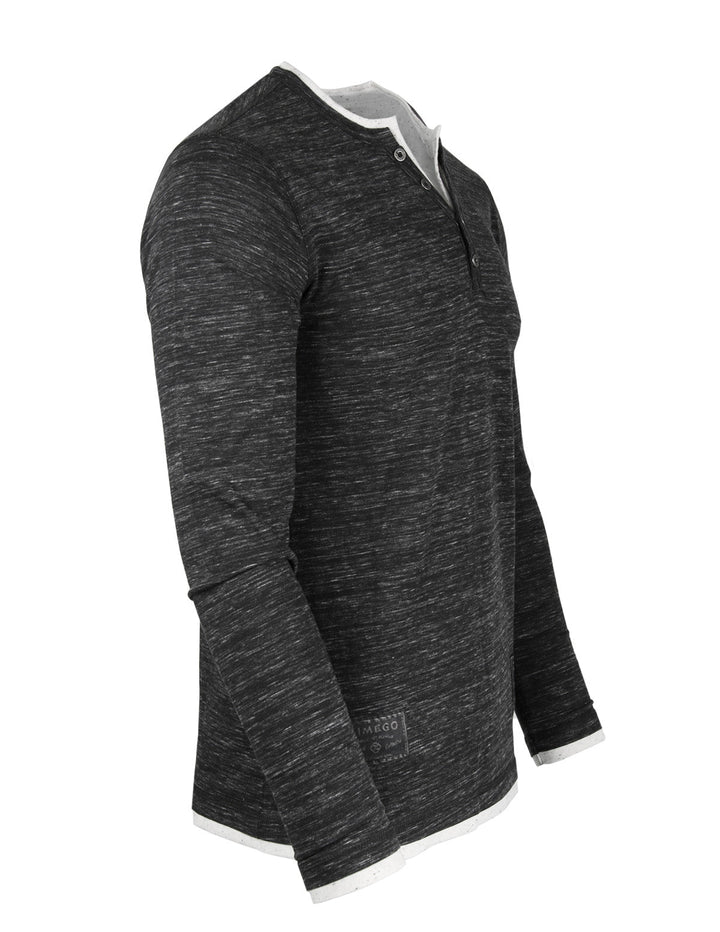 Men's Long Sleeve Double Layered Y-Neck Fashion Henley