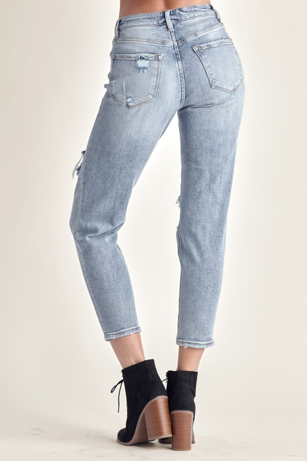 Mid Wash Distressed Slim Cropped Jeans