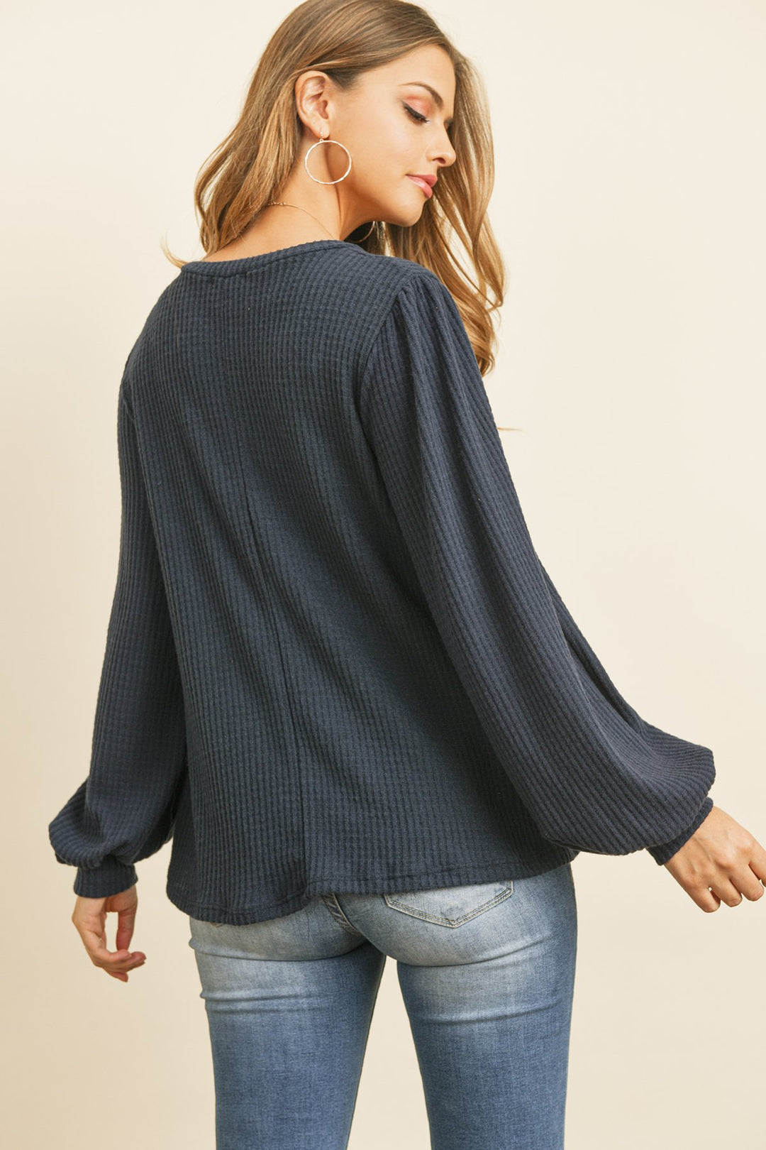 Puff Sleeved Waffle Top