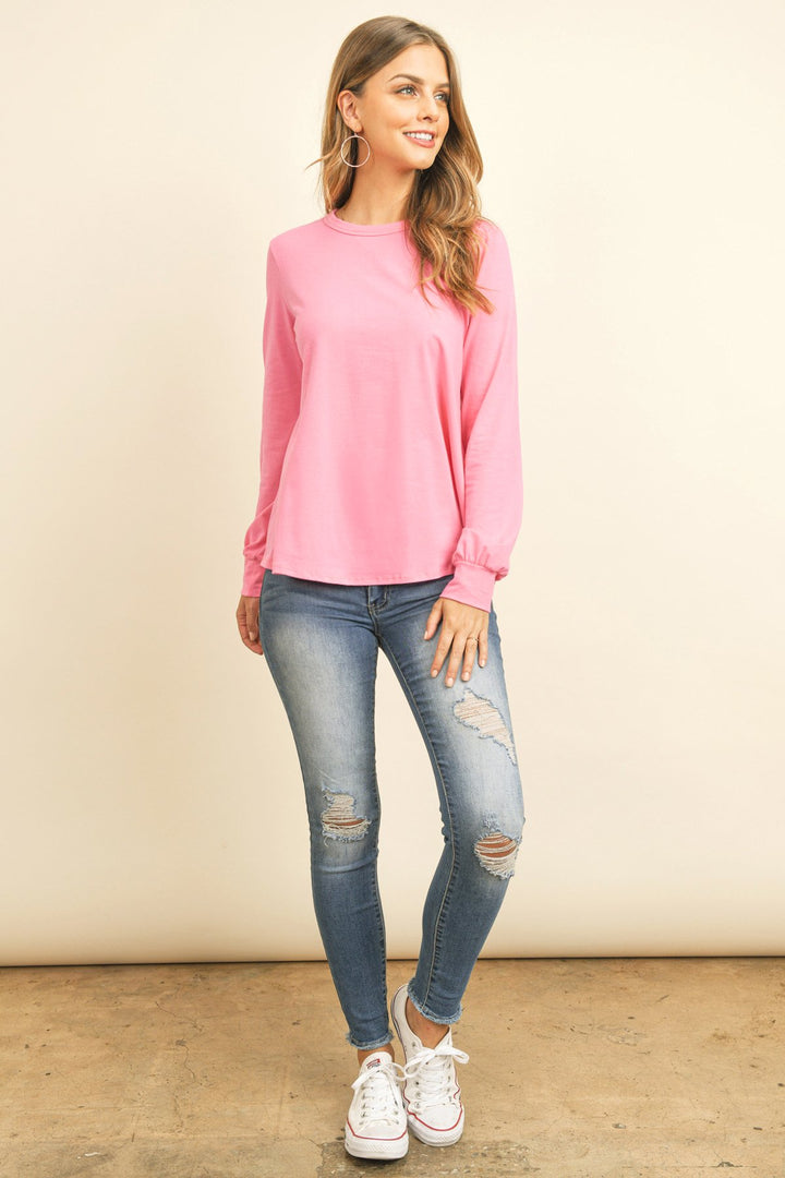 Long Sleeve Round Neck Solid Top