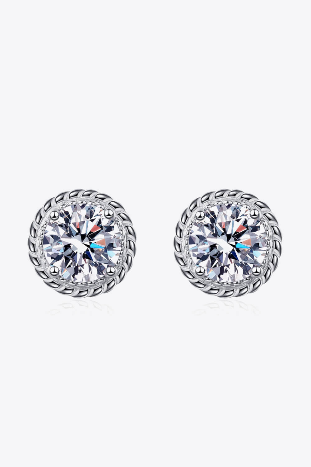 Moissanite 1 Ct Rhodium-Plated Round Stud Earrings