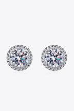Moissanite 1 Ct Rhodium-Plated Round Stud Earrings