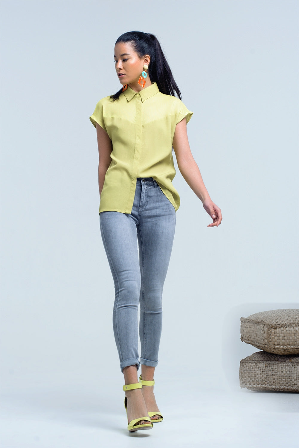 Yellow Shirt with Mesh Detail