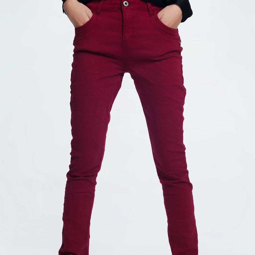 Drop Crotch Skinny Jean in Maroon