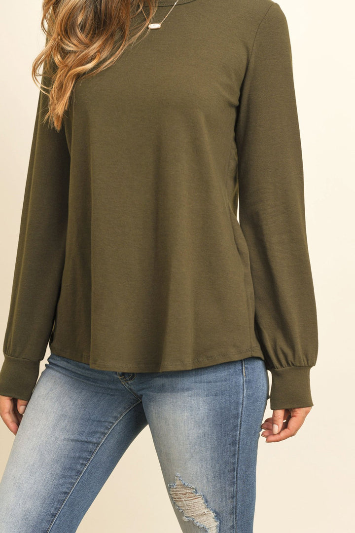 Long Sleeve Round Neck Solid Top