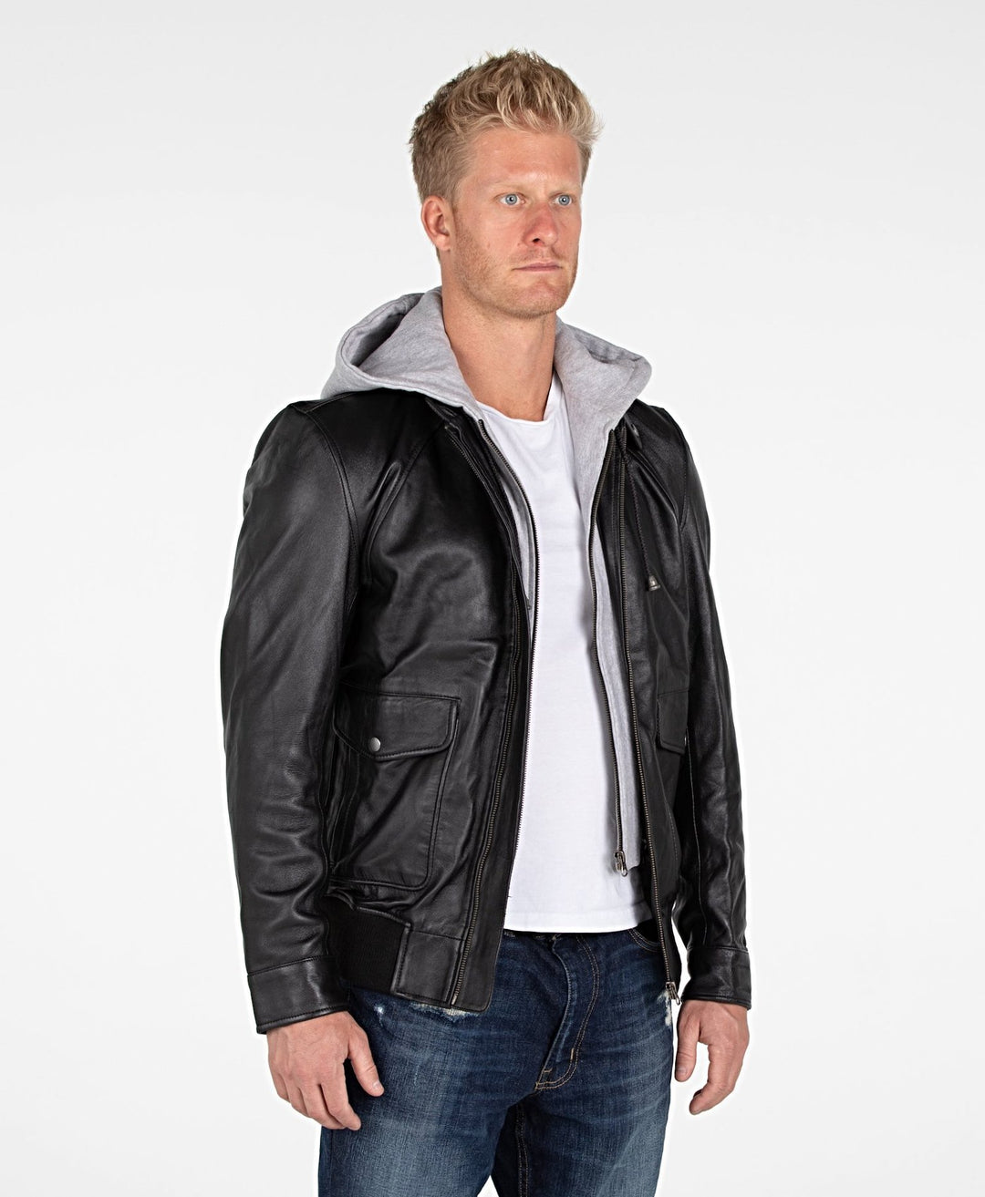 Men's Lambskin Hooded Leather Bomber Jacket