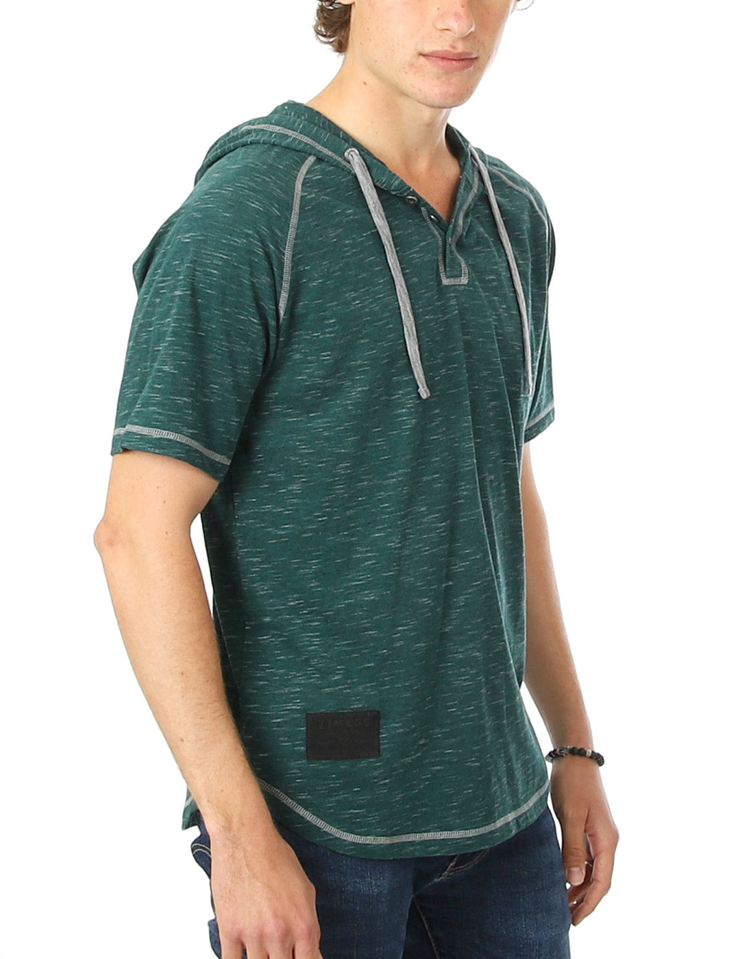 Green Short Sleeve Raglan Henley Hoodie