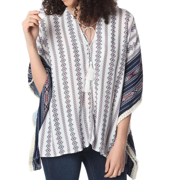 Navy Oversized Poncho Top in Tribe Print