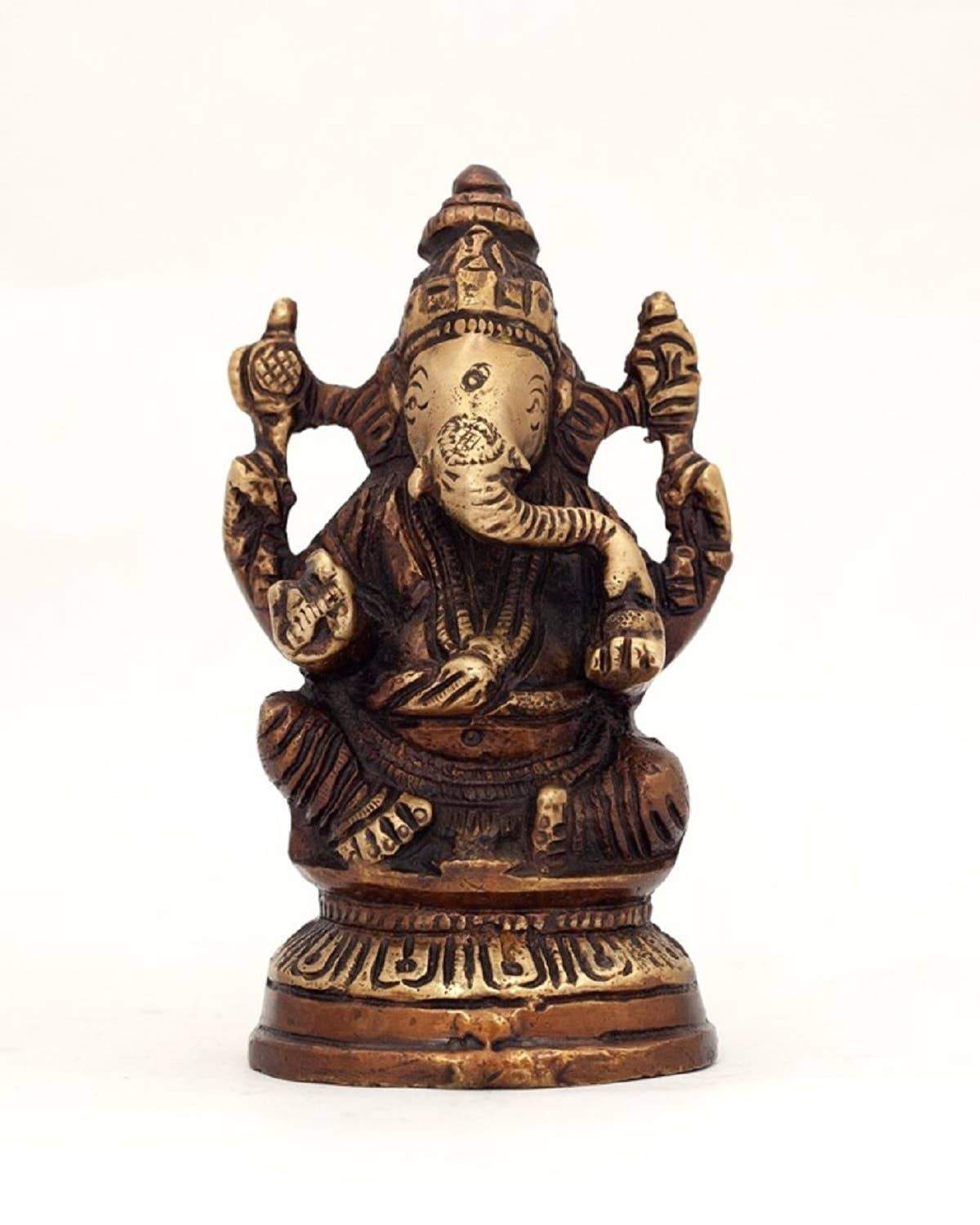 Ganesha Statue Sitting on Lotus for Your Sacred Space 5"
