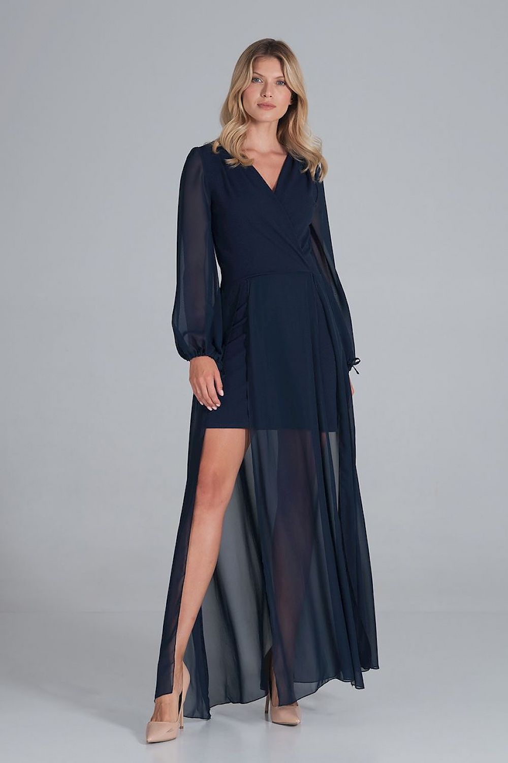 Chiffon Evening Dress in Navy Blue