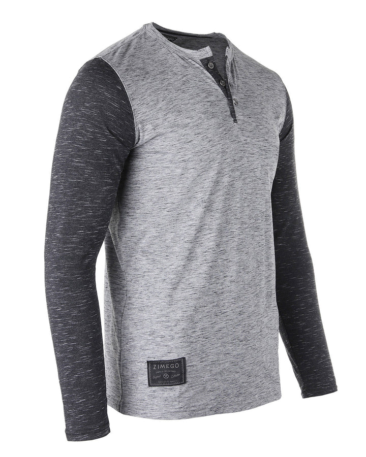 Contrast Grey Long Sleeve Casual Button Up Henley Athletic T Shirt